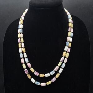 Vintage Mottled Glass Beaded Necklace Rectangle